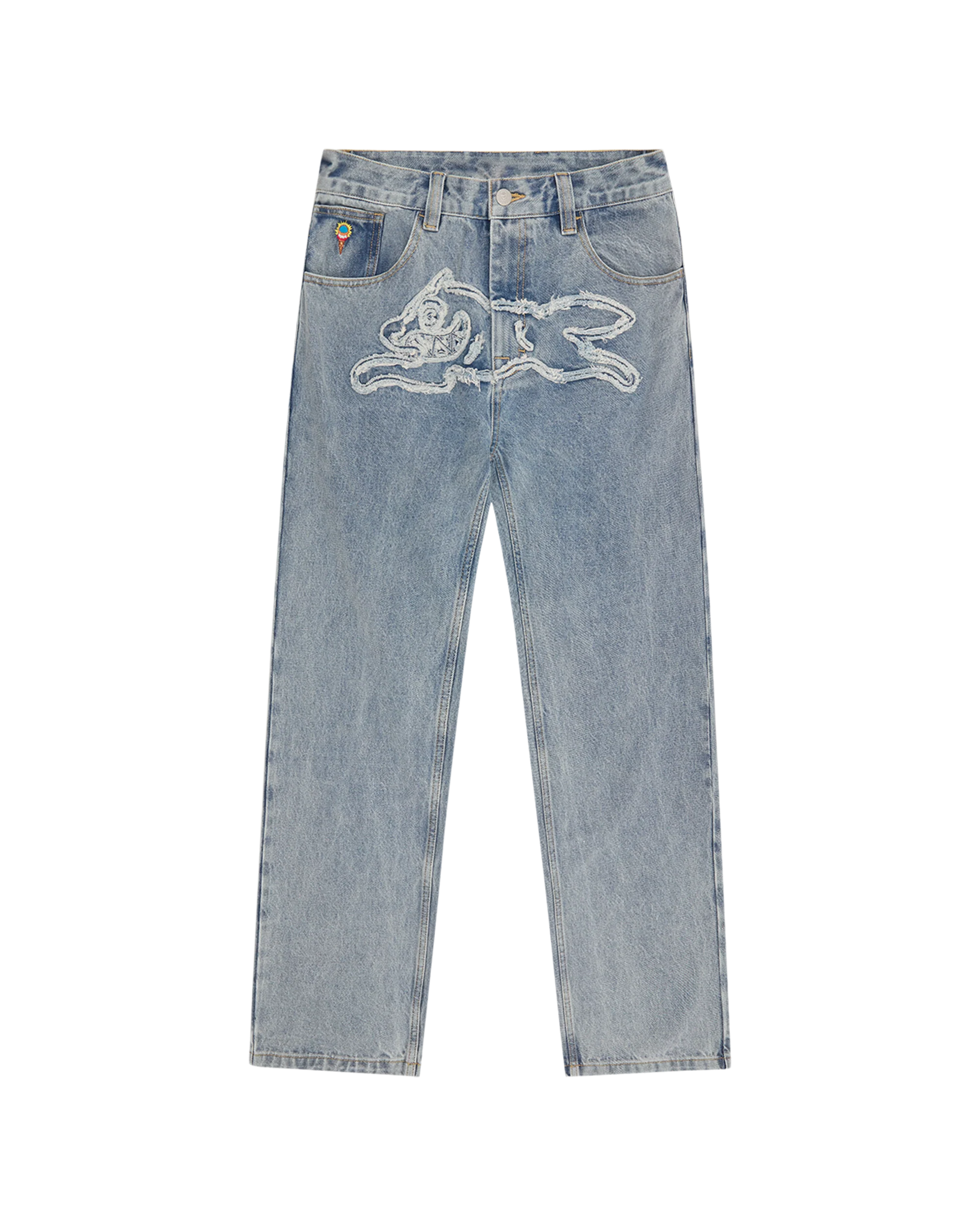 Applique Running Dog Double Scoop Denim Pants