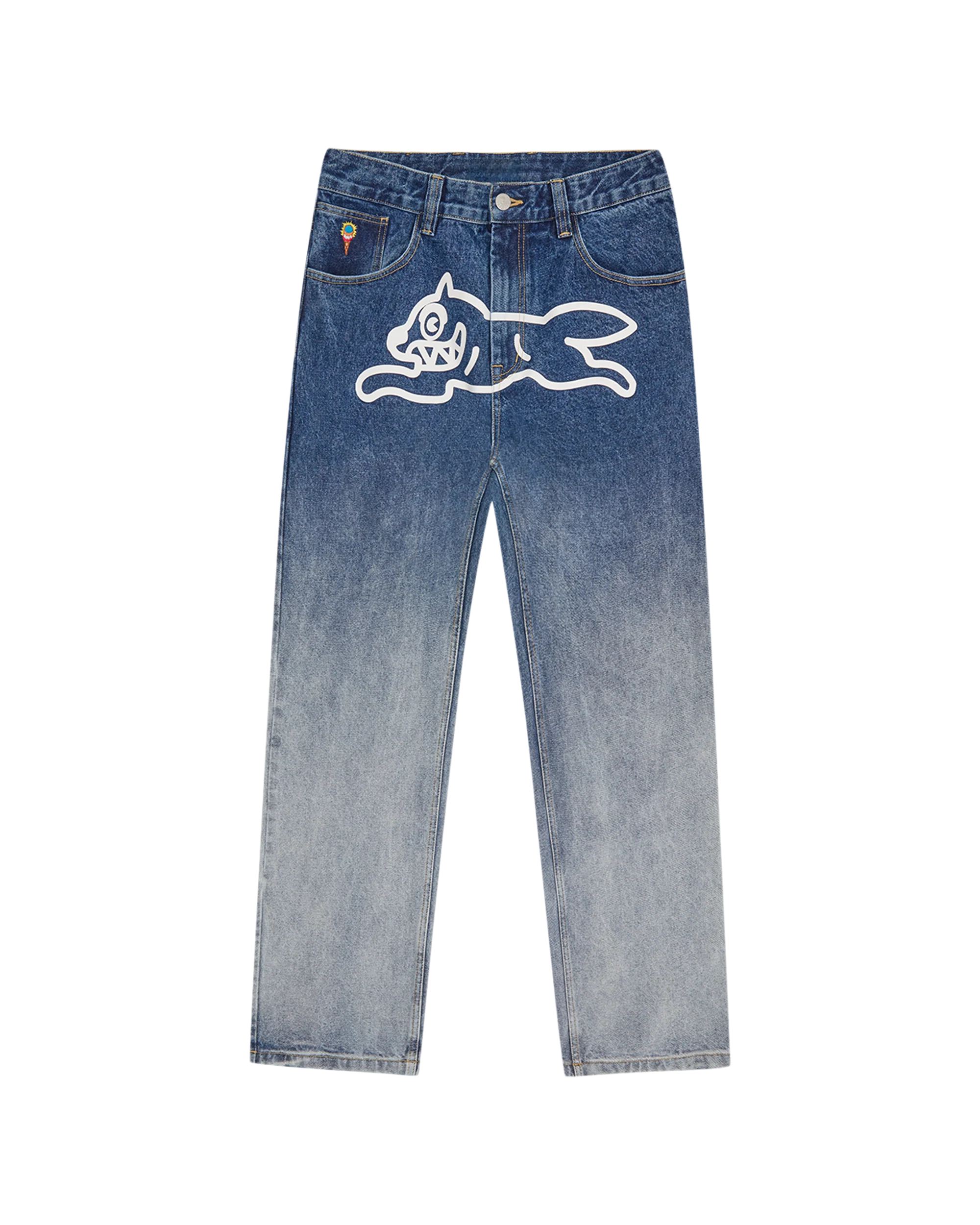 Fade Out Running Dog Double Scoop Denim Pants